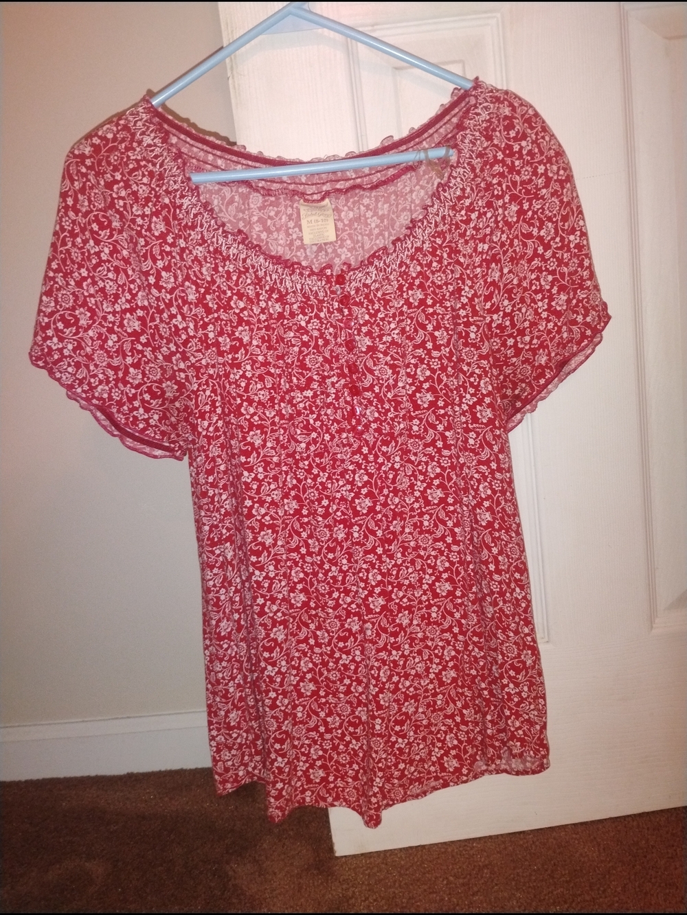 2/$13 Deals Faded Glory Red Short-Sleeve Floral Peasant Top